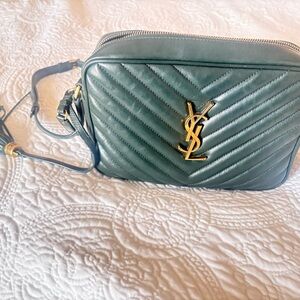 YSL Calfskin Matelasse Monogram Lou Camera Bag Military Green
